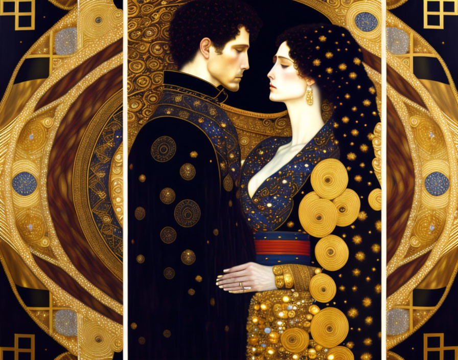 Golden Patterned Embrace on Dark Background