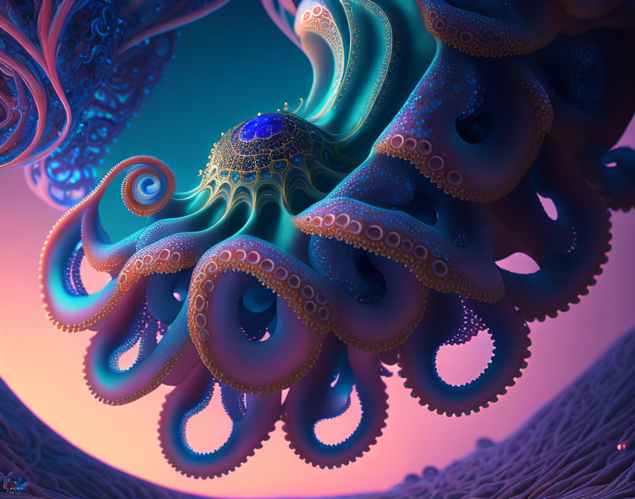 Colorful Surreal Octopus Illustration with Intricate Patterns