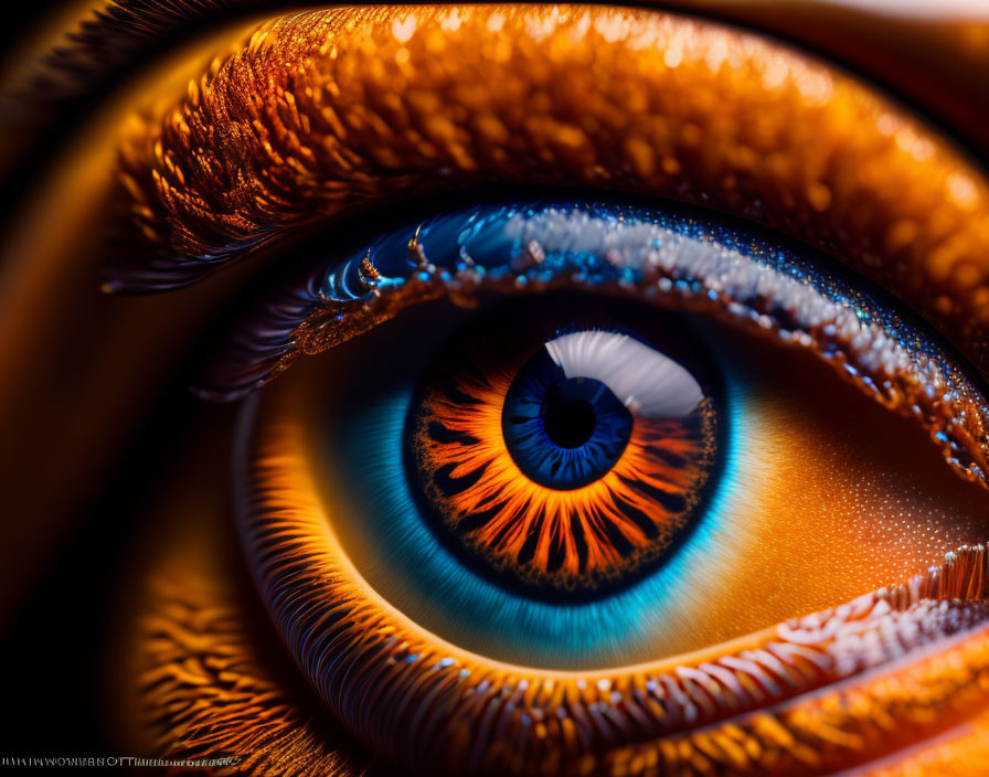 Detailed Close-up of Human Eye with Fiery Orange Iris