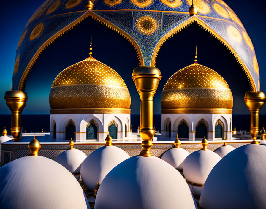 Intricate Patterns on Mosque Domes at Twilight