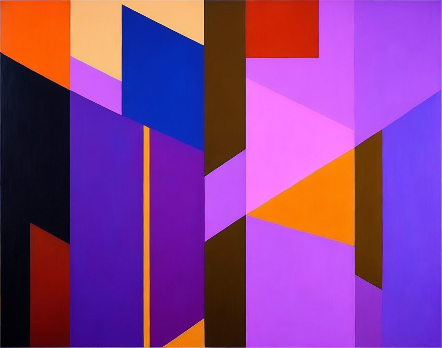 Vibrant Purple, Orange, and Black Abstract Geometric Painting