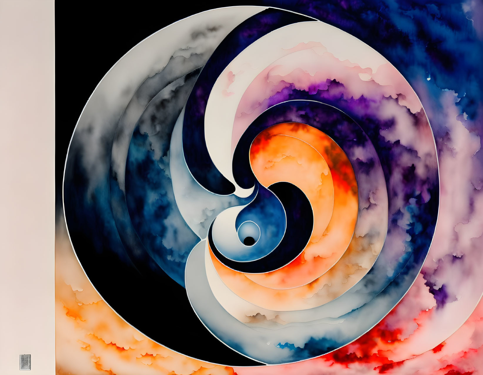 Colorful Abstract Painting with Yin Yang Motif on Textured Background