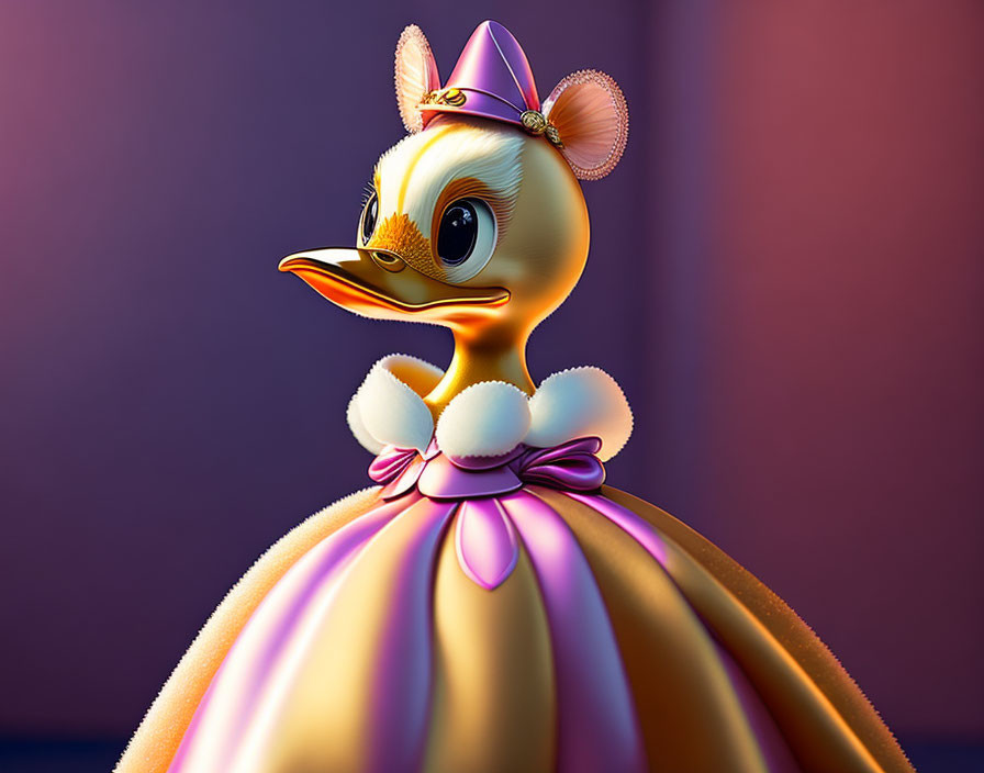 Duck in Pink and Yellow Elegant Gown