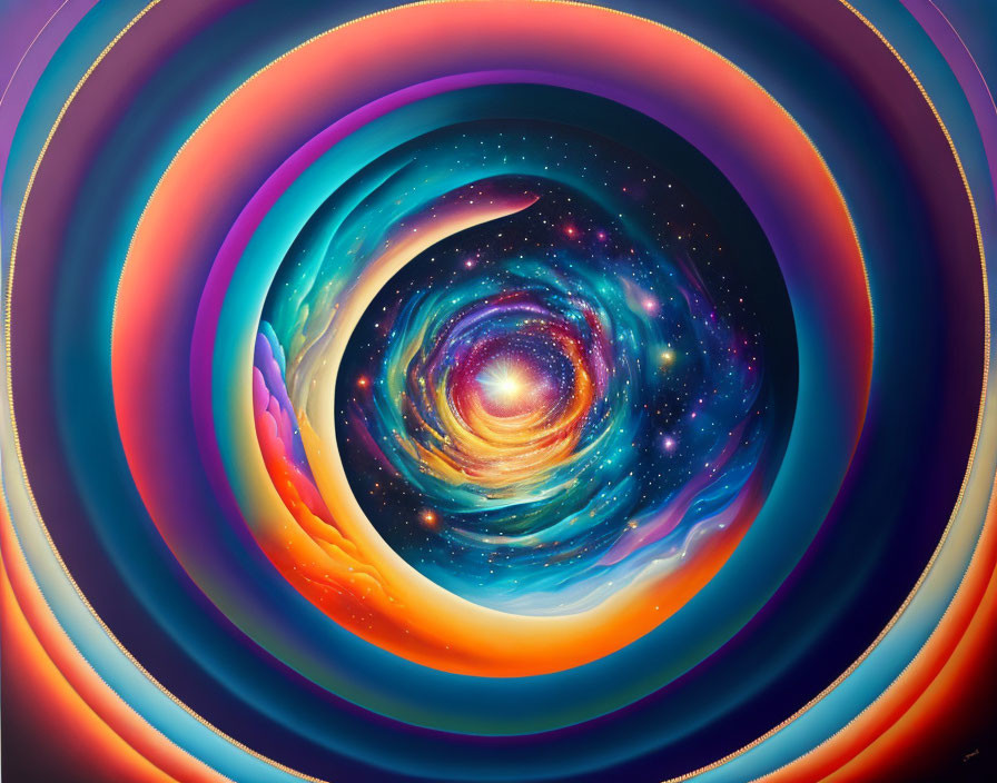 Colorful Digital Art: Swirling Galaxy with Blue, Purple, and Orange Rings