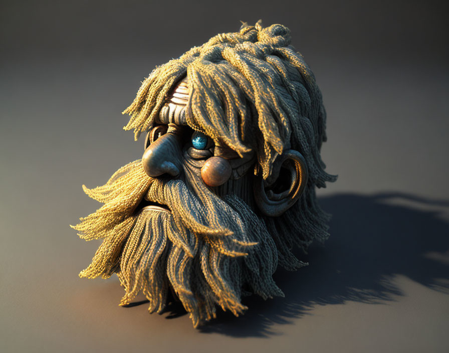 Whimsical character with large blue eyes & textured beard