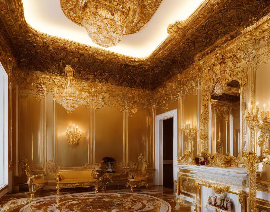 Luxurious Gold-Themed Room with Elaborate Decor