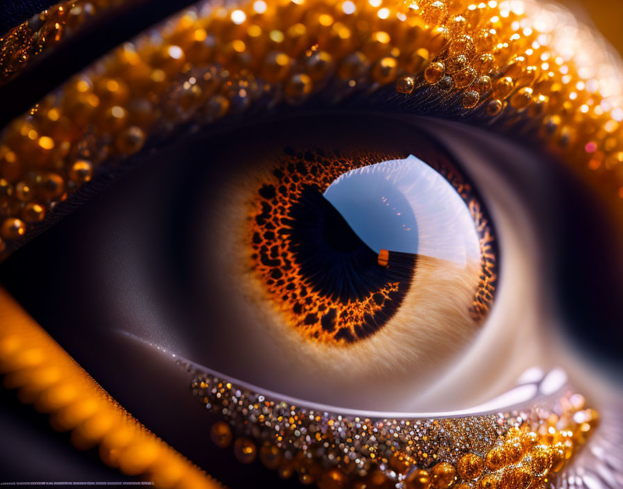 Detailed Close-Up of Human Eye with Intricate Golden Iris Highlights