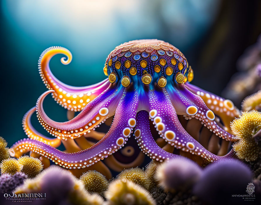 Vibrant purple and orange octopus with detailed patterns on tentacles