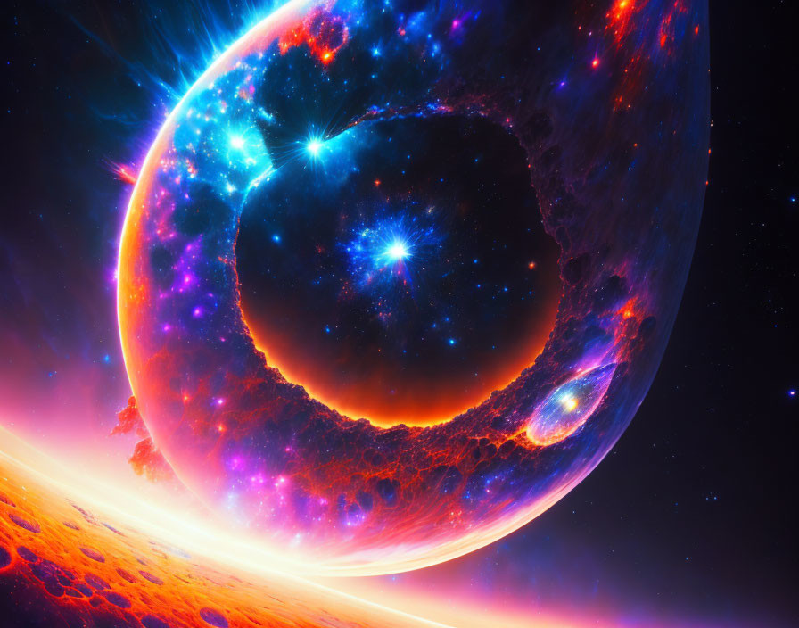 Colorful Celestial Body in Deep Space: Vibrant Cosmic Scene