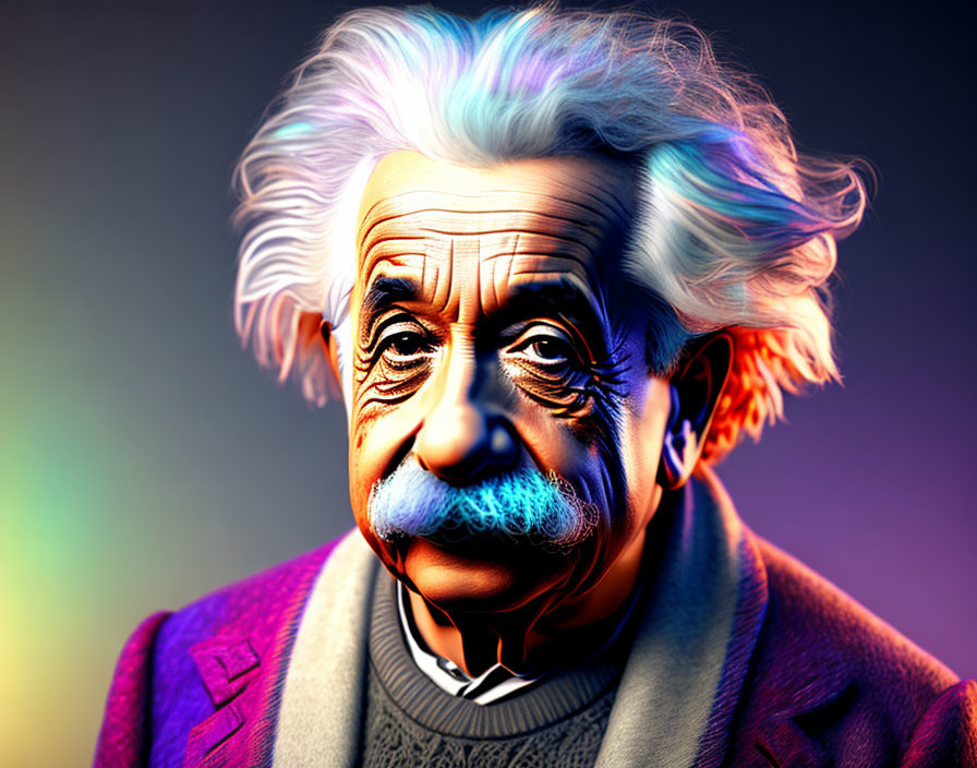 Vibrant portrait of man with grey hair and mustache on gradient background