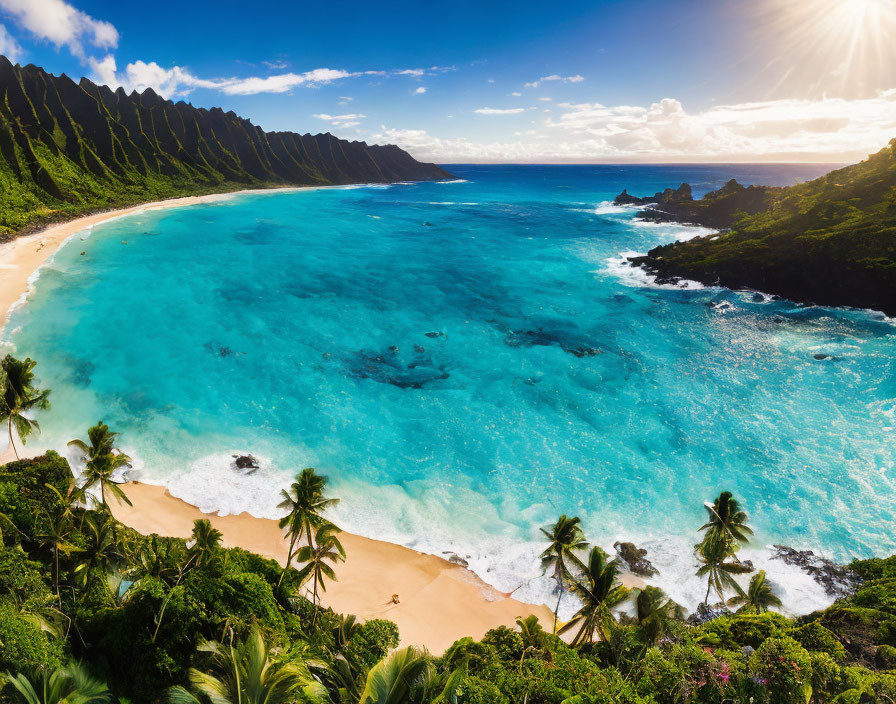 Lush Green Cliffs and Turquoise Water on Tropical Beach