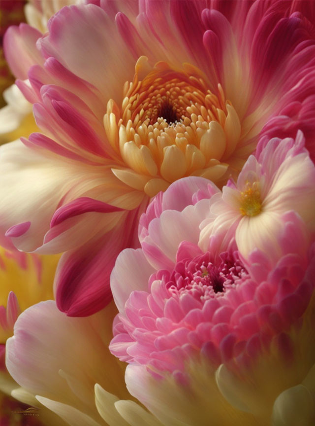 Detailed Close-Up of Vibrant Pink and Yellow Blossoms