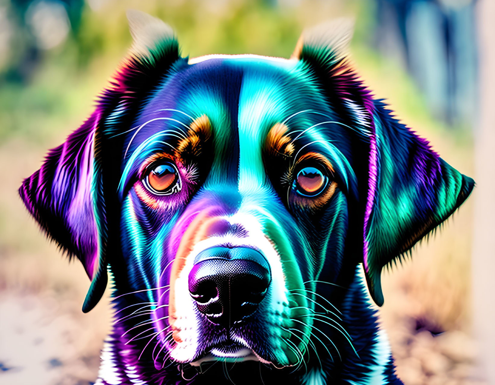 Colorful Dog Portrait with Surreal Iridescent Sheen