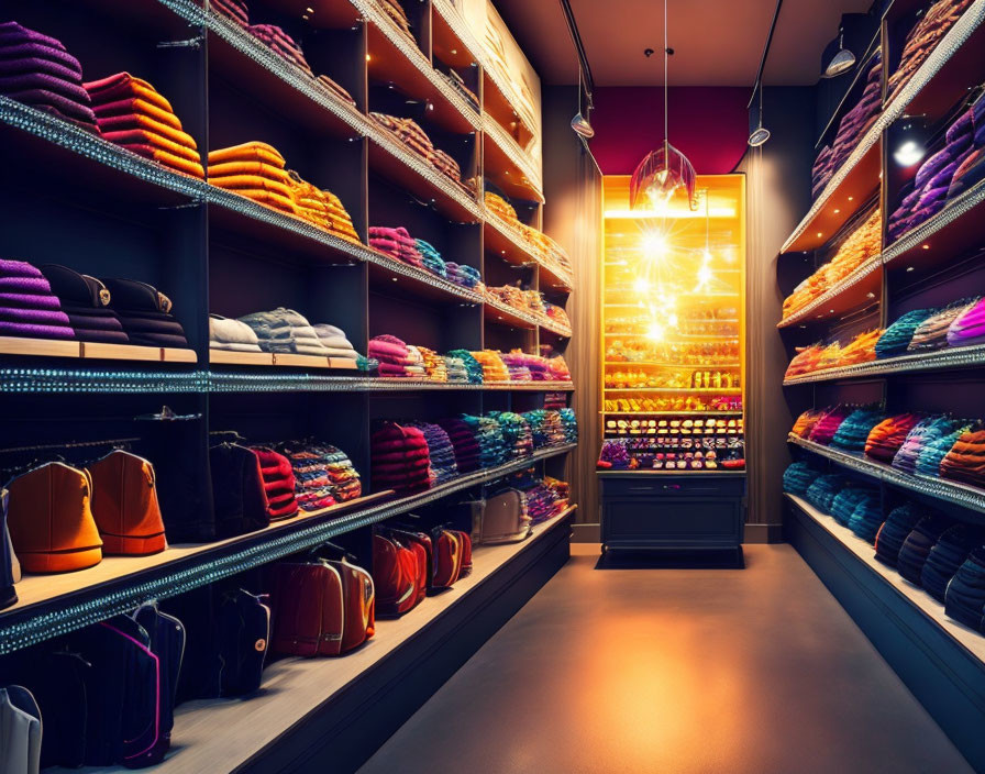 Colorful Clothes and Accessories in Stylish Store Interior