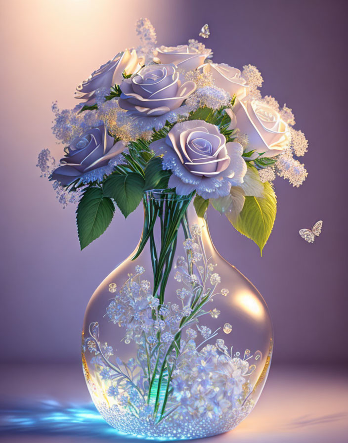 Vase with White Roses and Intricate Floral Patterns