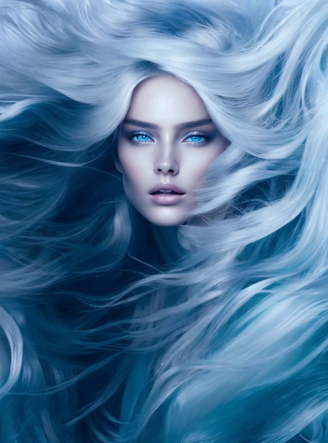 Portrait of Woman: Silver Hair, Blue Eyes