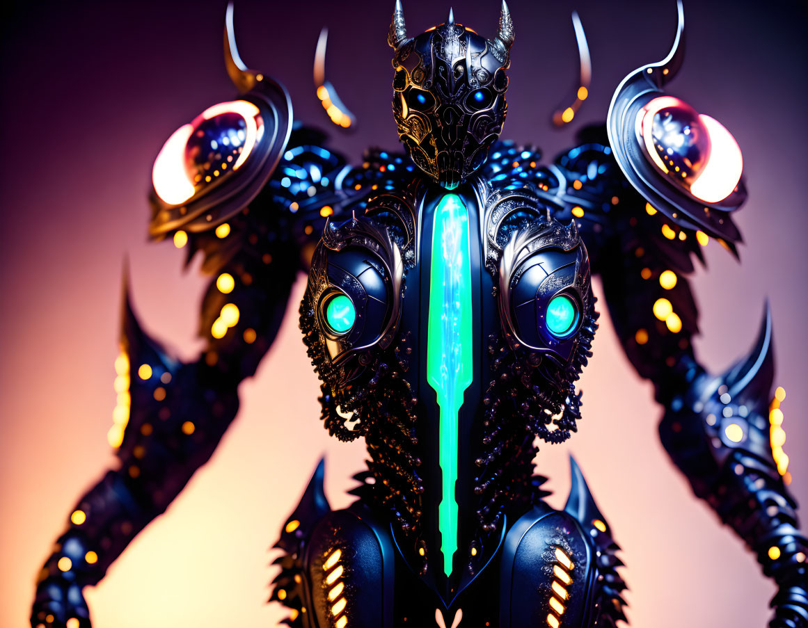 Detailed Black Exoskeleton on Futuristic Robotic Figure