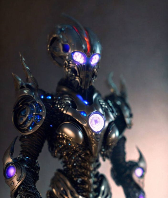 Detailed Futuristic Robotic Figure with Blue Glowing Lights