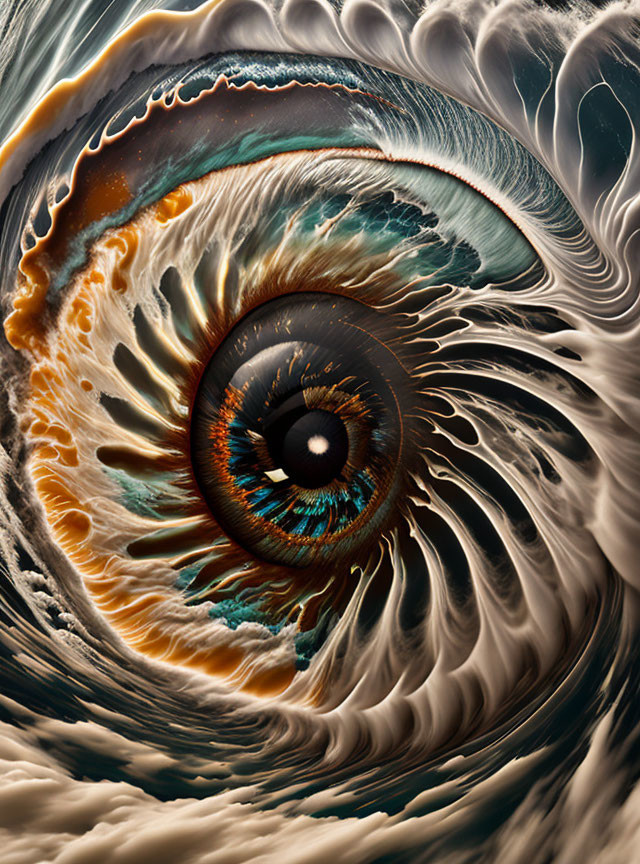 Swirling patterns in eye create surreal stormy effect