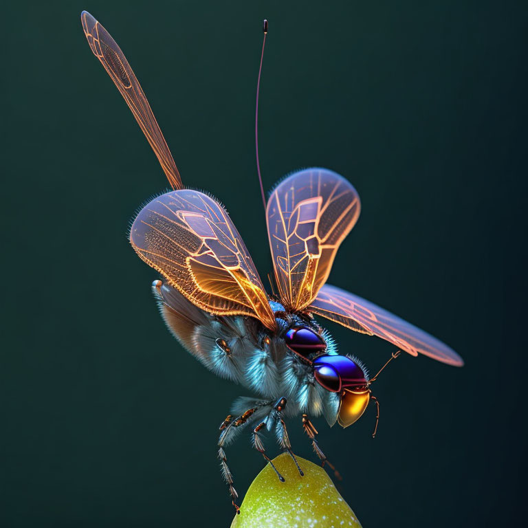 Detailed Close-Up of Colorful Dragonfly Perched on Green Surface