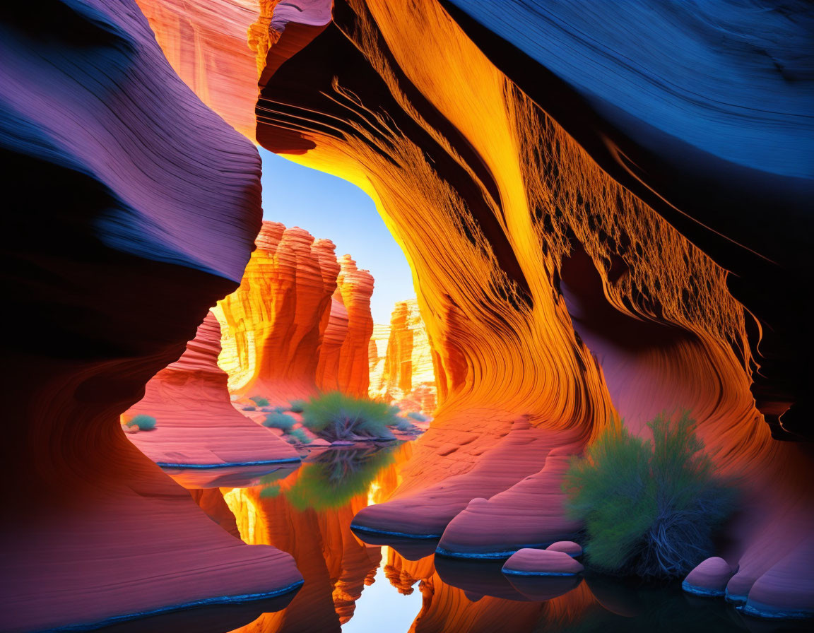 Sandstone Slot Canyon with Orange and Blue Hues