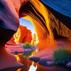 Sandstone Slot Canyon with Orange and Blue Hues