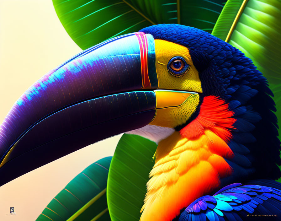 Colorful Toucan Digital Artwork Against Green Foliage