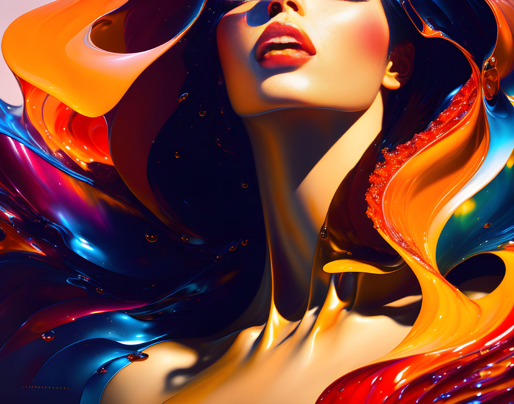 Colorful Abstract Artwork: Fluid Design of Woman with Flowing Hair