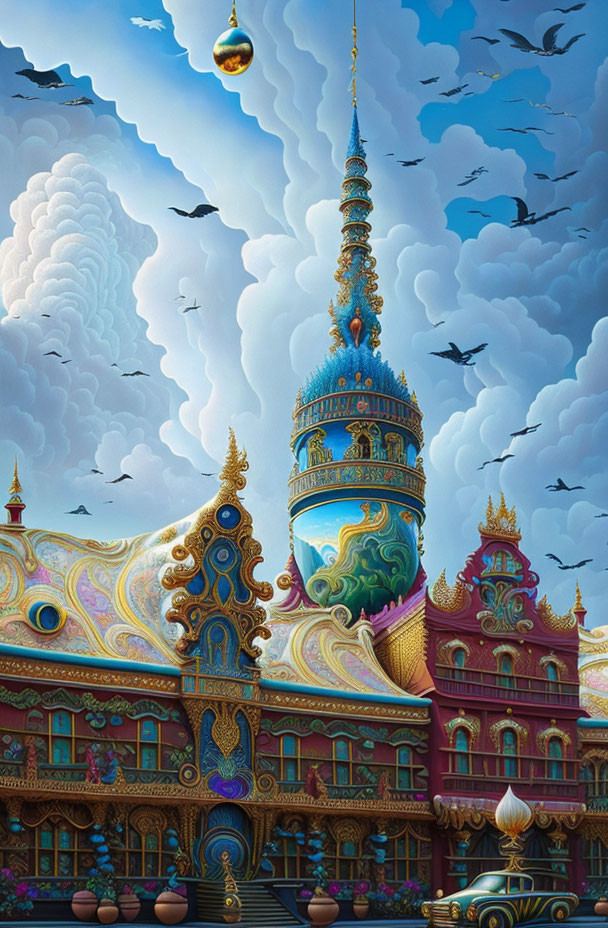 Fantasy palace with ornate towers and vibrant colors