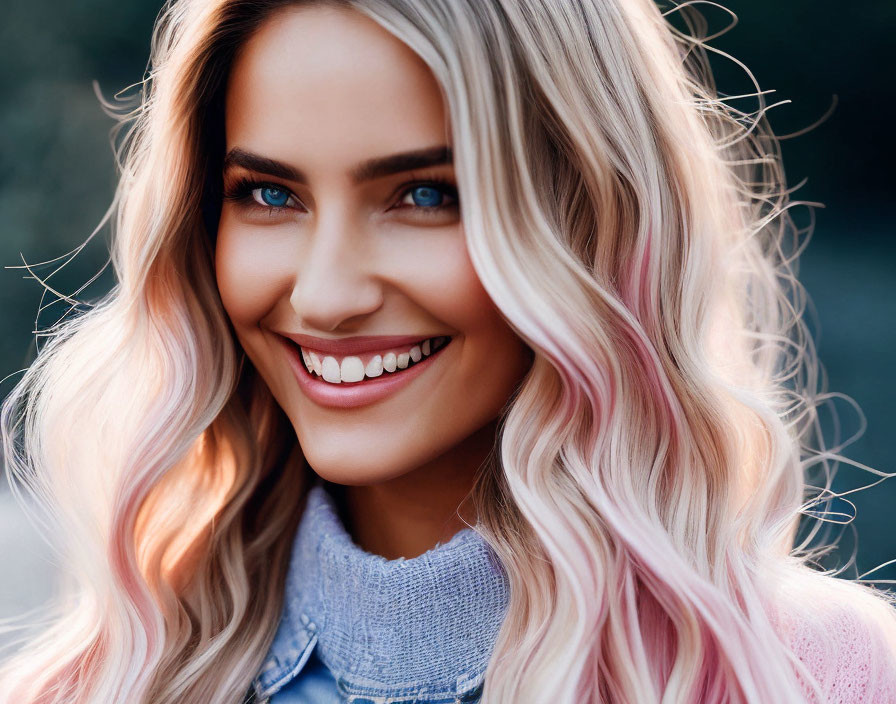 Blonde woman in denim jacket and knit sweater