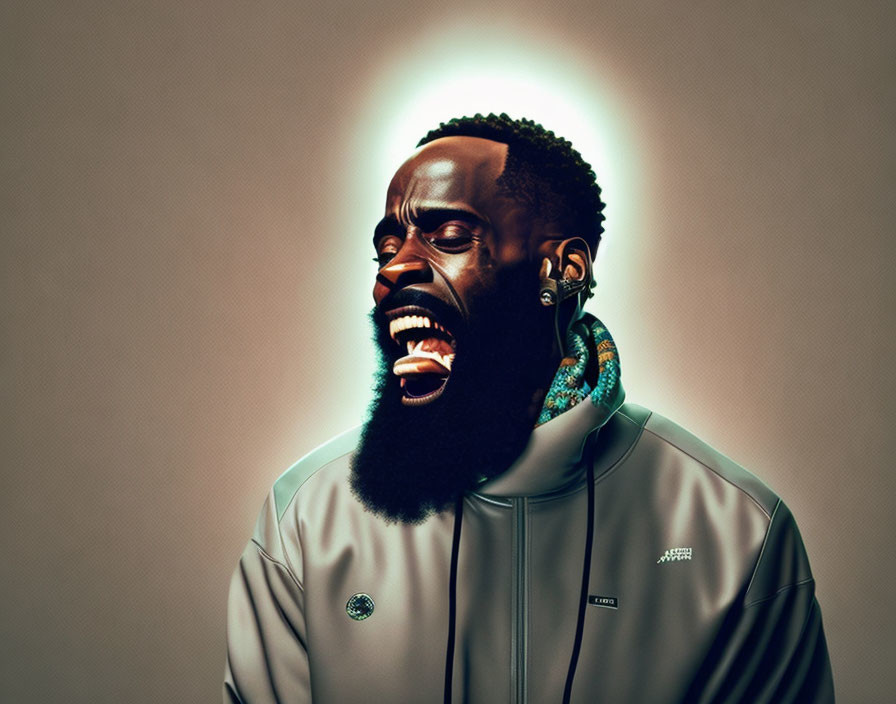 Bearded man in gray jacket with halo effect portrait