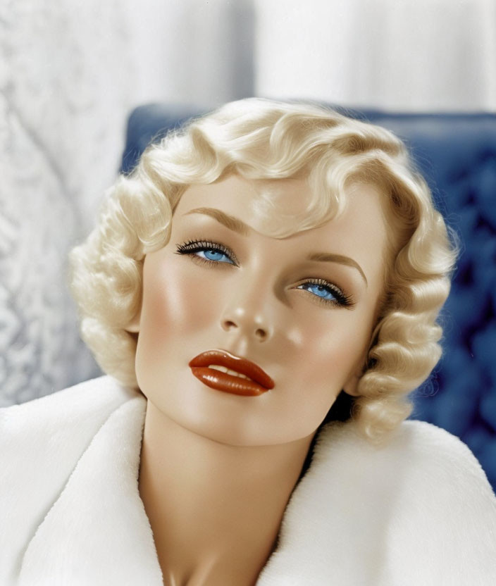 Blonde Woman Portrait with Blue Eyes and Red Lipstick