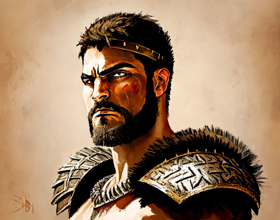 Bearded warrior with crown and armor illustration