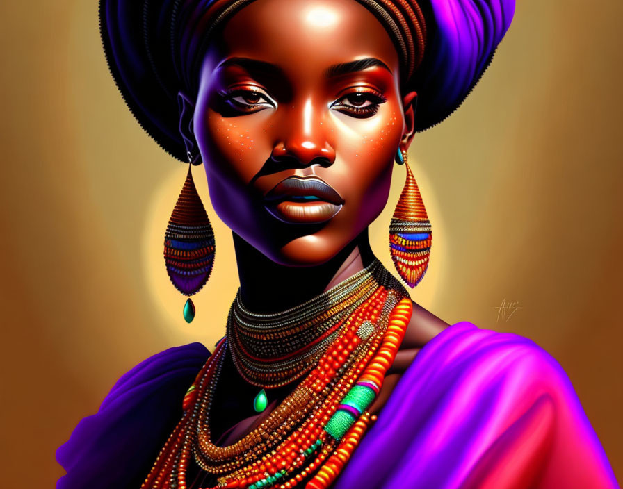 Vibrant digital portrait of woman in African attire