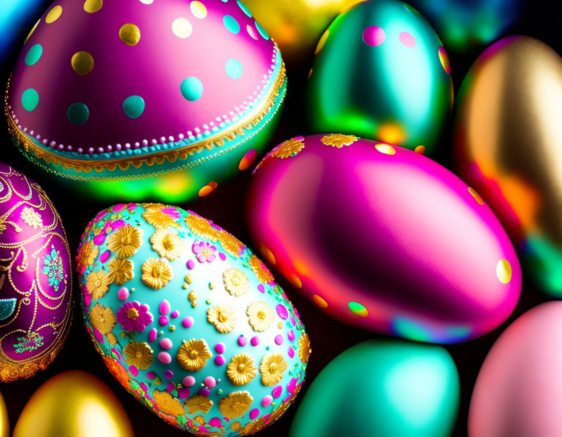 Vibrant Easter eggs with colorful patterns and hues