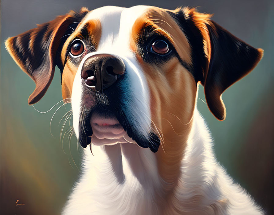 Detailed Illustration of Brown and White Dog with Soulful Eyes