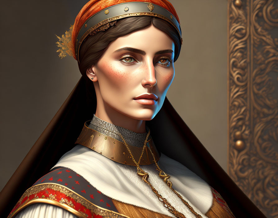 Regal woman in crown and medieval attire