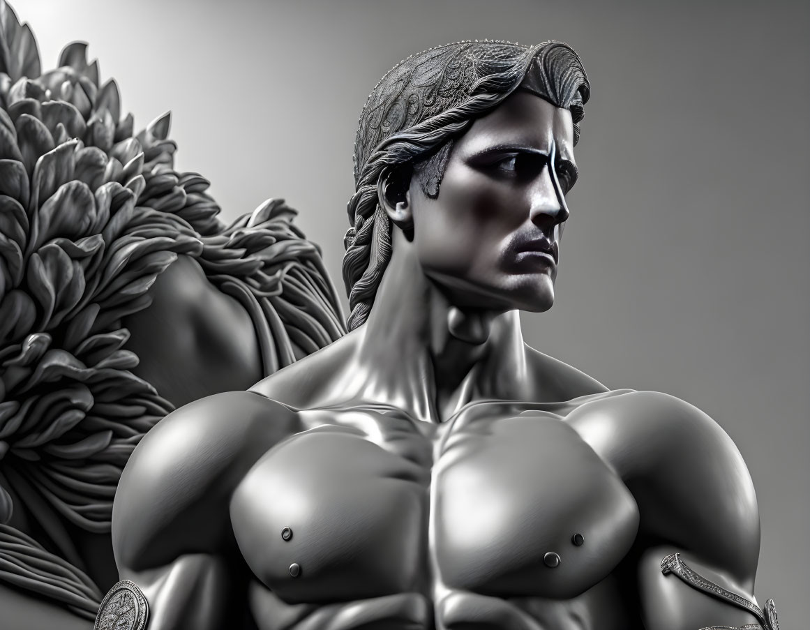 Monochromatic classical sculpture of muscular male figure