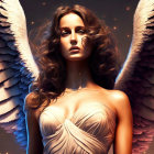 Woman with Angelic Wings and Feathered Corset in Dreamy Setting