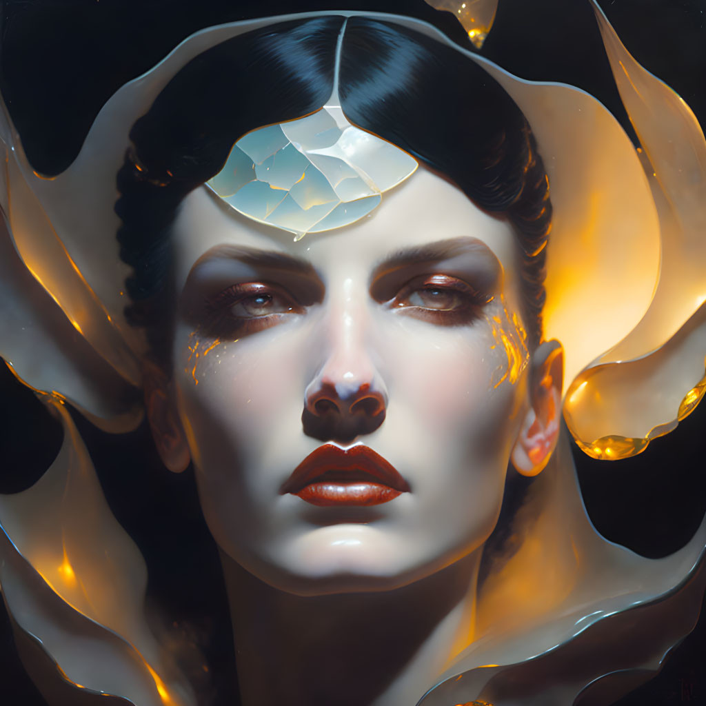 Futuristic digital portrait of a woman with luminescent accents