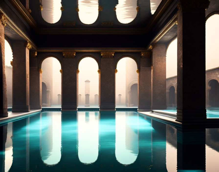 Grand Classical-style Indoor Pool with Arches and Columns