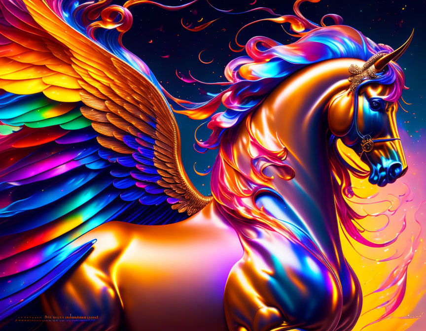 Colorful Mythical Unicorn Artwork with Iridescent Wings