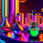 Colorful Chemistry Laboratory Setup Under Neon Lights