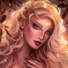 Stylized digital artwork of a woman with flowing hair and intricate patterns