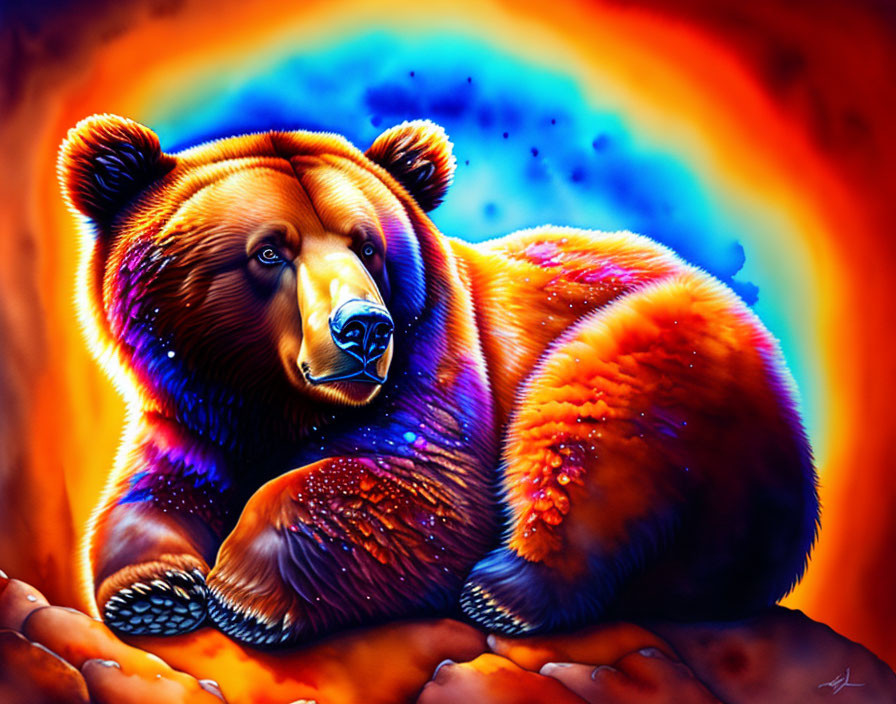 Colorful Bear Illustration with Warm Gradient Background