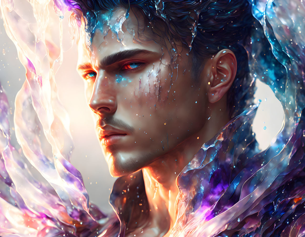 Vibrant digital portrait with fiery nebula effects