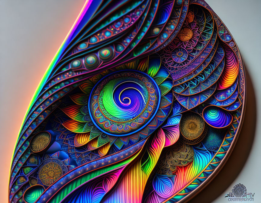 Colorful fractal art with intricate patterns and swirling designs