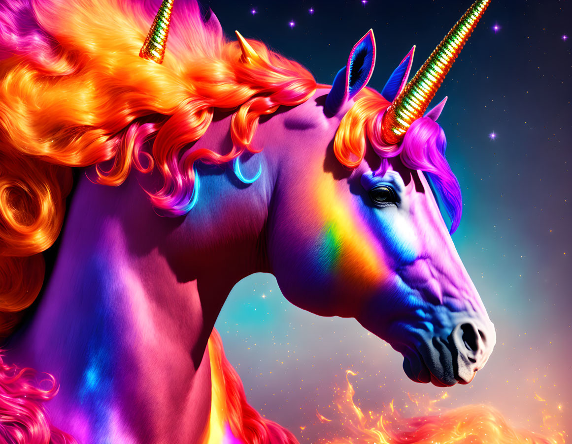 Colorful Unicorn Artwork with Cosmic Background