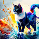 Colorful Cat Illustration with Rainbow Hues on Soft Background