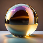 Shiny metallic sphere with golden tint on soft brown backdrop